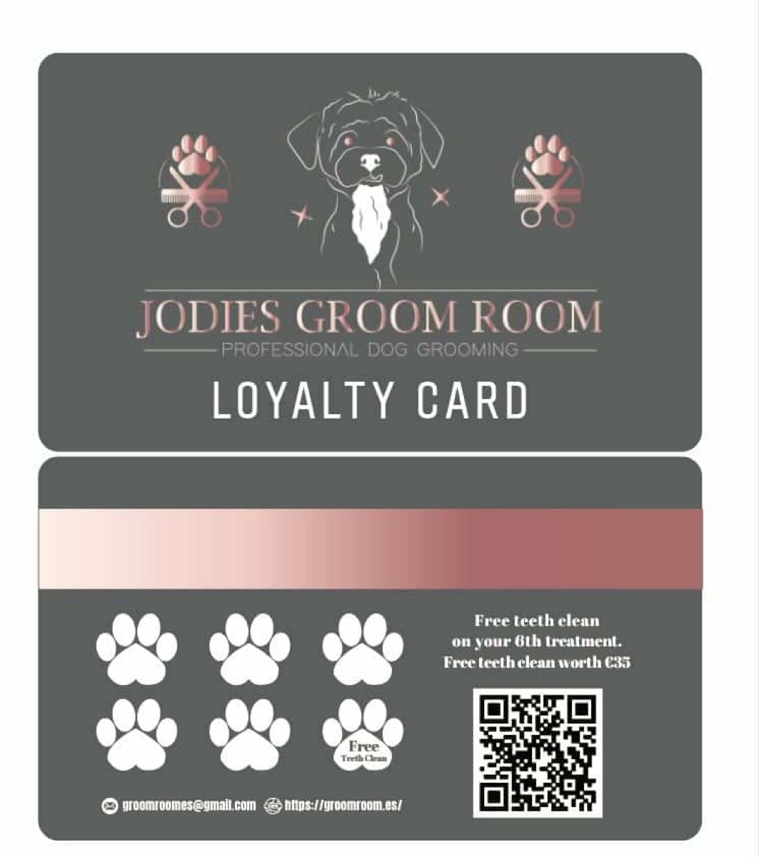 Jodie's Groom Room customer loyalty card